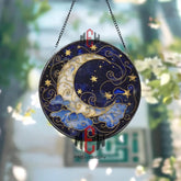 Moon and Stars Stained Glass Suncatcher Celestial Night Sky Window Hanging Crescent Moon Glass Art Mystic Space Gift